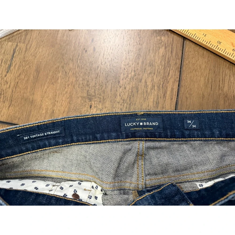 Lucky Brand 361 Vintage Straight Mens Jeans 34x34 Dark Wash Denim Blue Pants - Picture 6 of 6